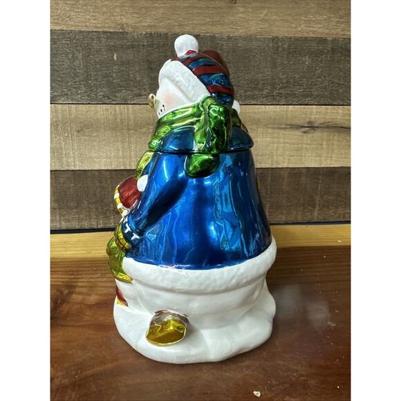 David's Cookies Snowman Family Metallic Ceramic Cookie Jar - Picture 4 of 7